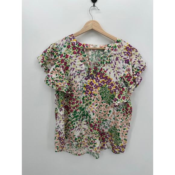 Maurices Tops - Maurices Floral‎ Blouse Size L Spring Office Career Lightweight Ruffle Feminine